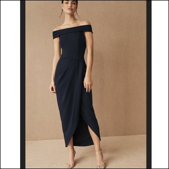 BHLDN  Anthropologie Thompson Black Crepe Off Shoulder Dress - Picture 1 of 11